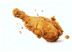 ai generato fritte pollo gamba caduta nel il aria isolato su un' bianca sfondo. ai generato. foto