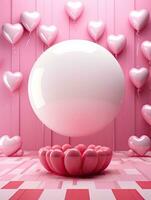 ai generato lucido arrotondato cerchio con rosa cuore Palloncino ai generativo foto