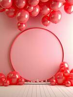ai generato rosa cerchio arrotondato con rosso cuore ballon ai generativo foto