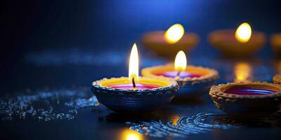 ai generato contento diwali. diya olio lampade erano illuminato durante il celebrazione. ai generato foto