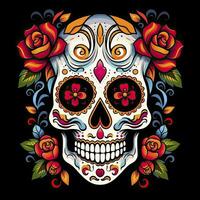 ai generato messicano Rose cranio. messicano Rose cranio. dia de los muertos shugar colorato testa. ai generato foto