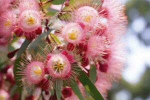 ai generato bellissimo gomma albero rosa fiori e mini cuffie. ai generato foto