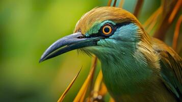 ai generato turchese sopracciglio motmot nel vivace colori. generativo ai foto