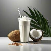 ai generato Noce di cocco latte shake bicchiere con fresco affettato Noce di cocco. generativo ai foto