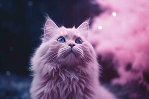 ai generato rosa colorato gatto su rosa sfondo. ai generato foto