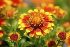 ai generato gaillardia o coperta fiore. luminosa e colorato occhiali da sole di caldo toni. ai generato foto