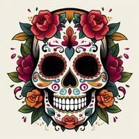 ai generato messicano Rose cranio. messicano Rose cranio. dia de los muertos shugar colorato testa. ai generato foto