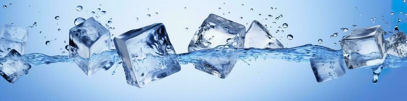 ai generato pezzi di ghiaccio e acqua su blu sfondo. generativo ai foto