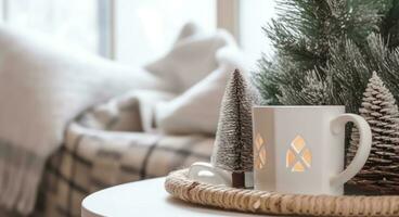 ai generato un' accogliente concetto di festivo casa decorazione per Natale. ai generato foto