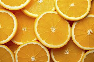 ai generato arancia frutta fette agrume preparativi pieno telaio sfondo. ai generato foto