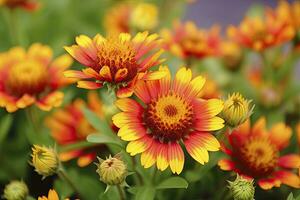 ai generato gaillardia o coperta fiore. luminosa e colorato occhiali da sole di caldo toni. ai generato foto