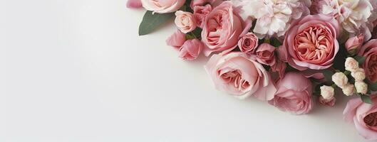 ai generato fresco mazzo di rosa peonie e Rose con copia spazio. ai generato foto