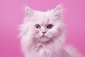 ai generato rosa colorato gatto su rosa sfondo. ai generato foto
