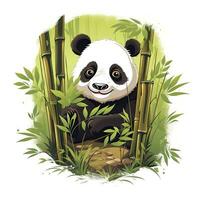 ai generato carino panda nel il mezzo di un' bambù foresta. maglietta design. ai generato foto