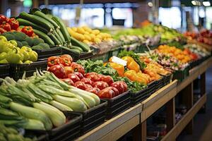 ai generato frutta e verdure a città mercato. ai generato foto