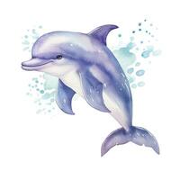 ai generato acquerello fantasia bambino delfino clip arte isolato bianca sfondo. ai generato foto