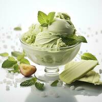 ai generato matcha ghiaccio crema dolce su bianca sfondo. ai generato foto