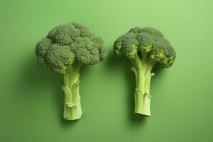 ai generato Due broccoli pezzi disposte su sfondo. ai generato foto