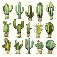 ai generato il cactus impostato su bianca sfondo. clipart illustrazioni. ai generato foto