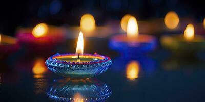 ai generato contento diwali. diya olio lampade erano illuminato durante il celebrazione. ai generato foto