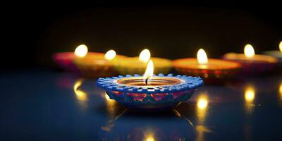 ai generato contento diwali. diya olio lampade erano illuminato durante il celebrazione. ai generato foto