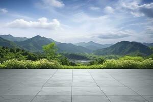 ai generato piazza pavimento e verde montagna natura paesaggio. ai generato. foto