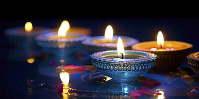 ai generato contento diwali. diya olio lampade erano illuminato durante il celebrazione. ai generato foto