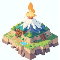 ai generato isometrico 3d vulcano su isola icona clip arte etichetta decorazione semplice sfondo foto