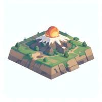 ai generato isometrico 3d vulcano su isola icona clip arte etichetta decorazione semplice sfondo foto