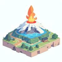 ai generato isometrico 3d vulcano su isola icona clip arte etichetta decorazione semplice sfondo foto