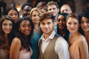ai generato Multi etnico diversità persone a nozze foto