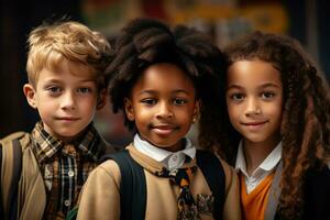 ai generato etnico diversità scuola bambini foto