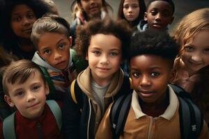 ai generato etnico diversità scuola bambini foto