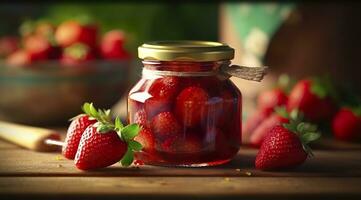 ai generato fragola marmellata e fresco frutti di bosco. generativo ai foto