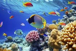 ai generato subacqueo mondo con coralli e tropicale pesce. generato ai. foto