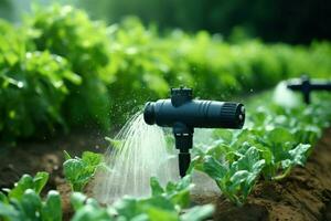 ai generato di facile utilizzo automatico giardino irrigazione sistema tramonto. creare ai foto