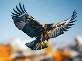 ai generato un' orizzontale bandiera con un aquila volante al di sopra di il montagne. alto qualità. ai generativo foto