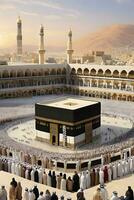 ai generato musulmano Comunità celebra eid vivace kaaba scena nel mecca foto