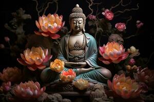 ai generato Budda statua con loto fiore foto