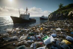 ai generato un ambientale disastro su un' spiaggia. ai generato foto