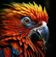 ai generato colorato pappagallo testa ritratto, foto