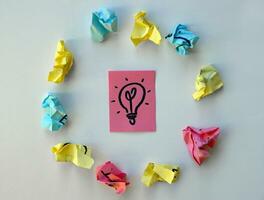 su il rosa foglio è dipinto un' lampada come un' simbolo di idee e intuizione. foto