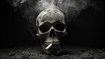 ai generato Fumo uccide concetto. cranio nel cenere. anti tabacco foto
