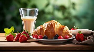 ai generato prima colazione brioche con un' tazza caffè ai generativo foto