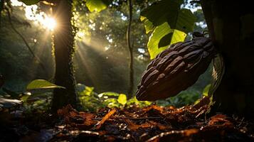 ai generato fresco cacao frutta con leggero esposizione ai generativo foto