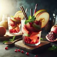 ai generato un' bicchiere frutta cocktail con leggero esposizione ai generativo foto