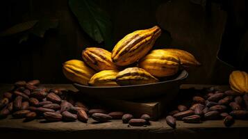ai generato fresco cacao frutta con leggero esposizione ai generativo foto