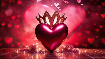 ai generato cuore Palloncino con corona e rosa petali ai generativo foto