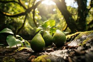 ai generato ritratto avocado su il campo con leggero esposizione ai generativo foto