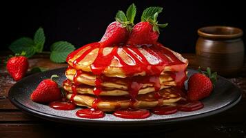 ai generato delizioso pancake con fuso frutta guarnizione ai generativo foto